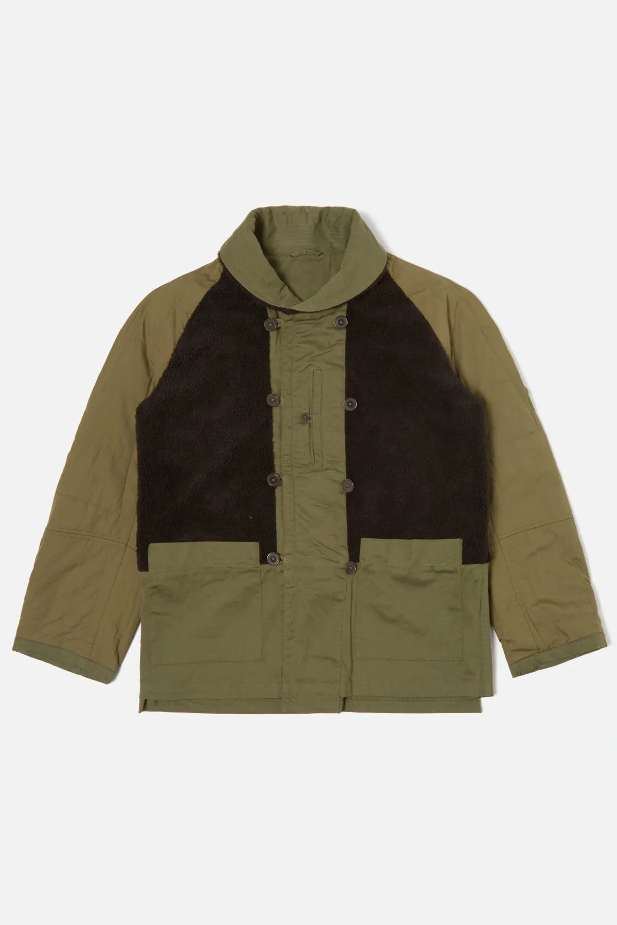 Universal Works - Reversible Mackinaw Jacket Light Olive Twill/Sherpa