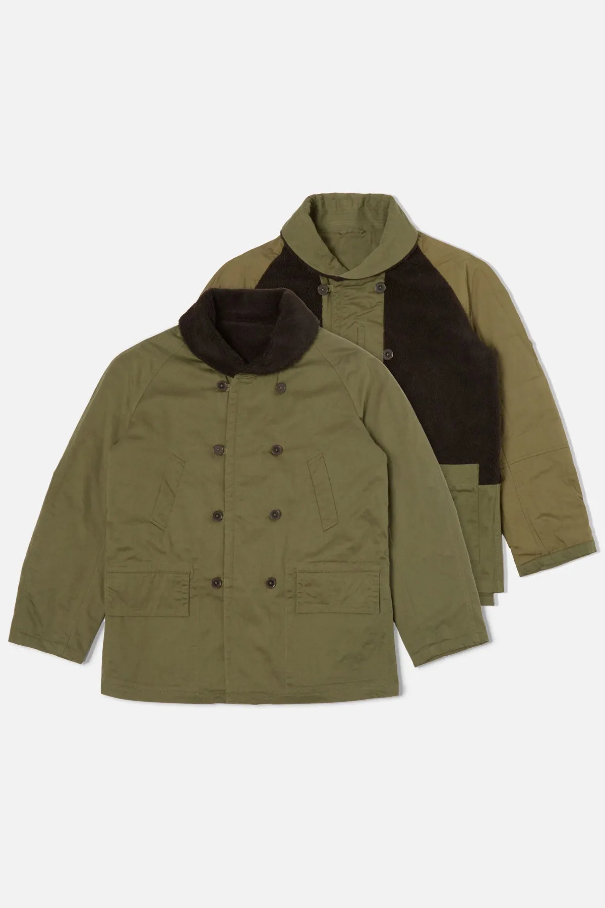 Universal Works - Reversible Mackinaw Jacket Light Olive Twill/Sherpa