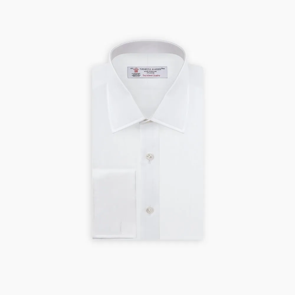 White Herringbone Sea Island Quality Cotton Shirt with T&A Collar and Double Cuffs